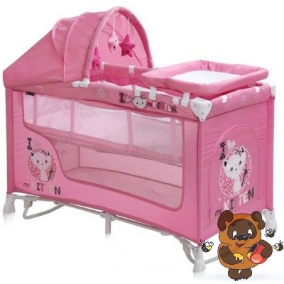 Кровать-манеж Lorelli  Nanny 2 Plus Розовый / Pink Kitten 1612